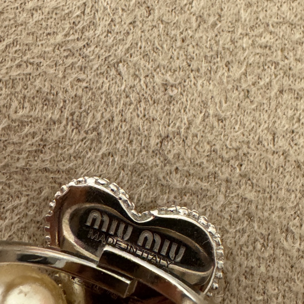 Miu Miu Sterling Silver 925 Crystal Heart Ring Pearl Pink Rhinestone Adjustable - Picture 4 of 9